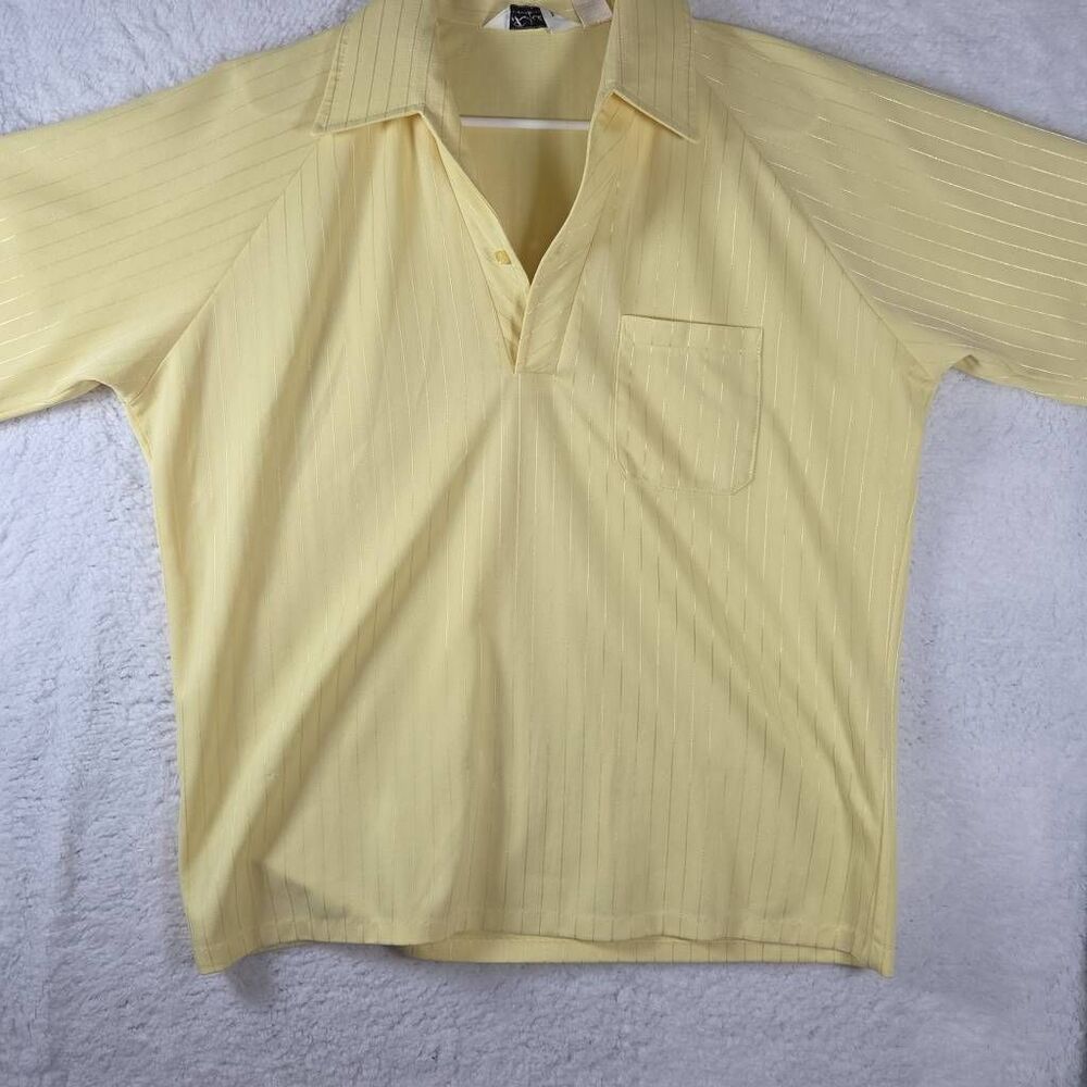 Lilly Dache Mens Textured Jacquard Stripe Raglan Sleeve Polo Shirt‎ Yellow Large